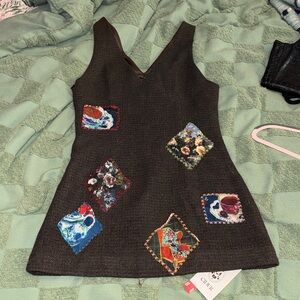 Cider Dark Brown Dress with Colorful Patchwork